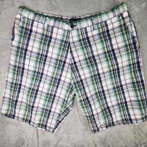 Siegfried Shorts Men's 42 Bermuda Blue Plaid Linen Cotton Blend Preppy Golf